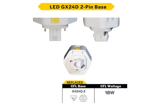 LED Triple Tube Omni-Directional Plug-In Lamp GX24D 2-Pin Base 3000K-3500K-4000K-5000K 7 Watt (18W Equivalent) Ballast Bypass Type B, Non-Dimmable