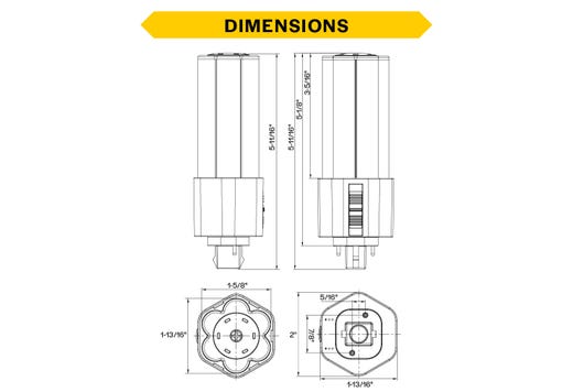 LED Triple Tube Omni-Directional Plug-In Lamp GX24D 2-Pin Base 3000K-3500K-4000K-5000K 9 Watt (26W Equivalent) Ballast Bypass Type B, Non-Dimmable