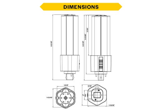LED Triple Tube Omni-Directional Plug-In Lamp GX24D 2-Pin Base 3000K-3500K-4000K-5000K 15 Watt (32W Equivalent) Ballast Bypass Type B, Non-Dimmable