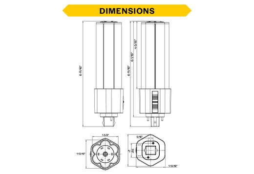LED Triple Tube Omni-Directional Plug-In Lamp GX24D 2-Pin Base 3000K-3500K-4000K-5000K 17 Watt (42W Equivalent) Ballast Bypass Type B, Non-Dimmable
