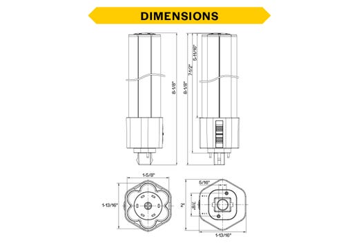 LED Triple Tube Omni-Directional Plug-In Lamp GX24D-5 2-Pin Base 3000K-3500K-4000K-5000K 23 Watt (57W Equivalent) Ballast Bypass Type B, Non-Dimmable