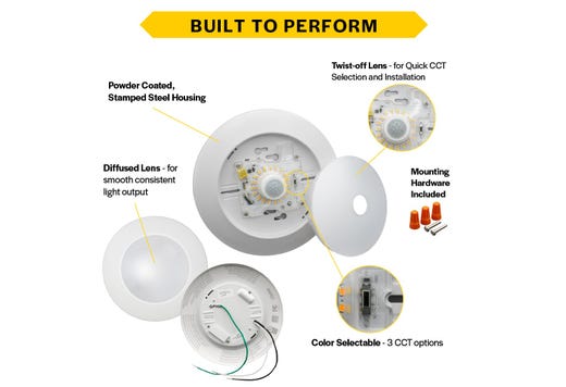 LED Surface Mount Downlight 4in 10W 820 Lumens 30/40/50K Color Select 120V Triac Dim PIR Motion Sensor
