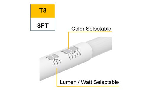 LED T8 96in Color Selectable 3000K-6500K Double Ended Type B (Bypass) Lumen Selectable (3500-4400-5500/24W-32W-40W) with FA8 and R17D End Caps Non-Dimmable (DLC Listed for FA8 only)