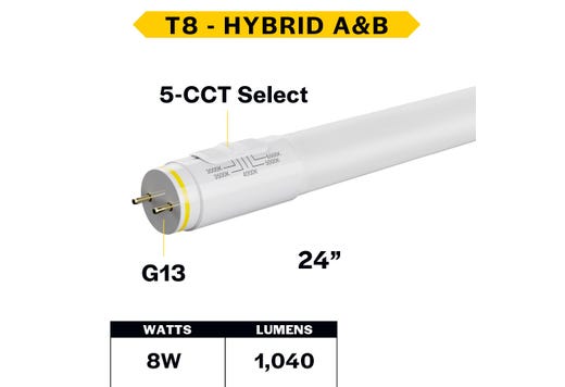 LED T8 Hybrid Linear Tube 24in 8W Color Selectable