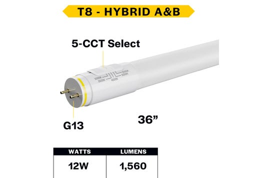 LED T8 Hybrid Linear Tube 36in 12W Color Selectable lighting product image