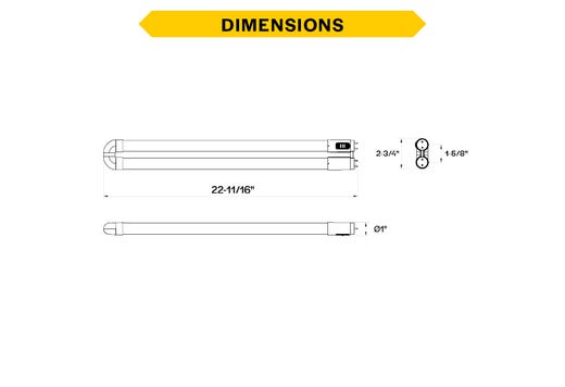 LED T8 U-Bend 1-5/8in Hybrid Type A/B 15W CCT Select 30K-35K-40K-50K-65K 1950lm 50K Hrs Medium Bi-Pin (G13) TA-Dim, TB-Dim with Driver
