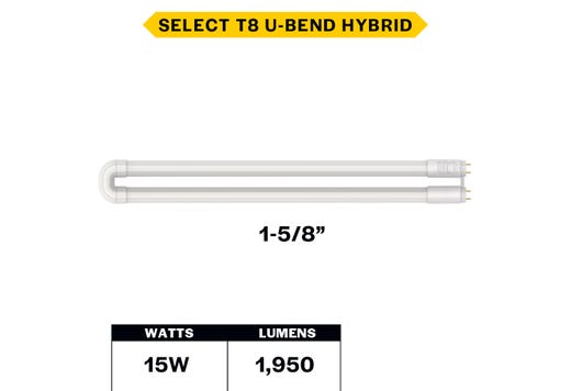 LED T8 U-Bend 1-5/8in Hybrid Type A/B 15W CCT Select LED product