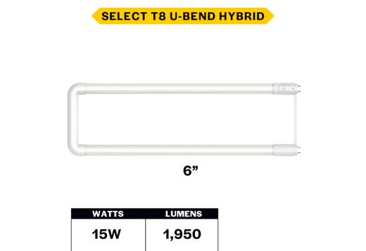 LED T8 U-Bend 6in Hybrid Type A/B 15W CCT Select product image