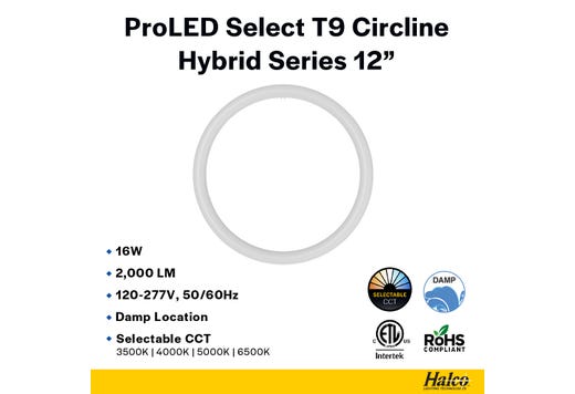 LED Circline 12in T9 16W Hybrid Type A/B 35K-40K-50K-65K CCT Selectable 2000 Lumens 35K Hrs G10q Base Non-Dimmable