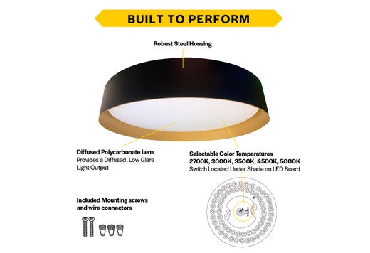 Flush Mount Anti-Glare Thick Black Ring with Gold Inner Reflector 14" Selectable CCT 27/30/35/40/50K 21W 1400LM 120V TRIAC Dimming Plastic Lens