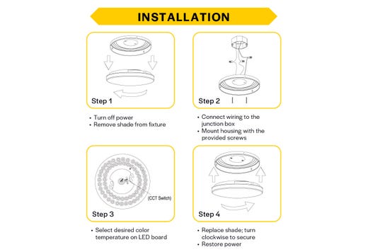 Flush Mount Anti-Glare Thick Black Ring with Gold Inner Reflector 14" Selectable CCT 27/30/35/40/50K 21W 1400LM 120V TRIAC Dimming Plastic Lens