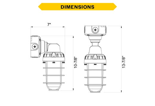 LED Vaportight Adjustable Arm Lumen and Color Selectable 1755-2700LM Red Green Blue or White(5K) 120-277VAC Polycarbonate Lens Grey Die-cast Aluminum Body (13W-15W-20W) Dimmable