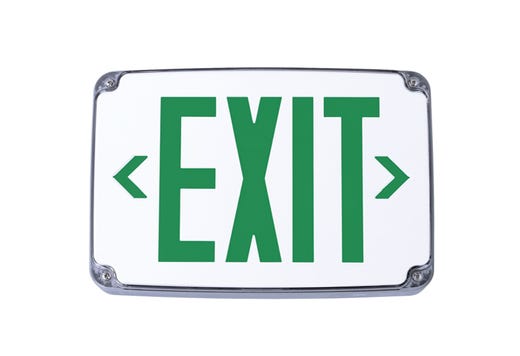 Emergence LED Wet Cold Location Exit Sign Green Legend Universal Single/Double Face White Housing 90min Life Safety Light Self-Diagnostics
