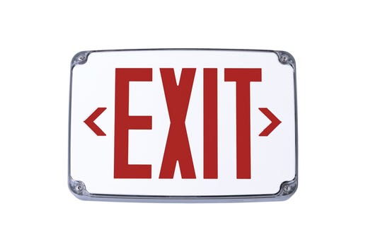 Emergence LED Wet Cold Location Exit Sign Red Legend Universal Single/Double Face White Housing 90min Life Safety Light Self-Diagnostics
