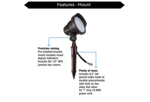 Topaz Bullet Flood Power (10.5-30W 1400-4200lm) & CCT (3-4-5K) Selectable Bronze with Knuckle-Mount & Ground Stake Beam Angle Lens Adjustable 15-25-40deg and PC 4200lm