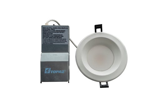Topaz Commercial Canless Downlight 4in Power & 5-CCT Select (6-9-12W to 1100lm) Remote Driver Smooth Trim 90CRI Dimmable Spring Clips