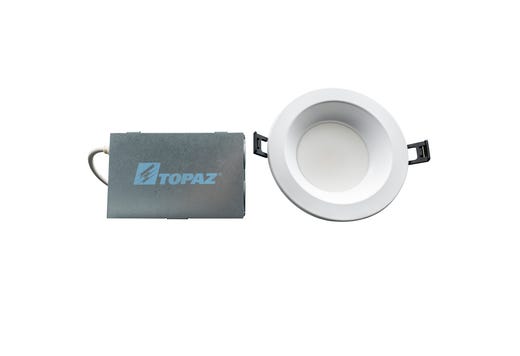 Topaz Commercial Canless Downlight 4in Power & 5-CCT Select (6-9-12W to 1100lm) Remote Driver Smooth Trim 90CRI Dimmable Spring Clips