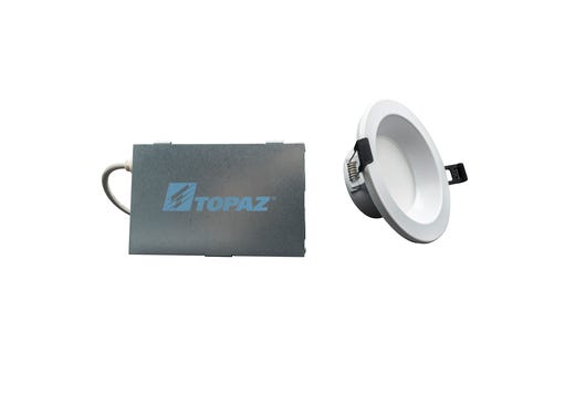 Topaz Commercial Canless Downlight 4in Power & 5-CCT Select (6-9-12W to 1100lm) Remote Driver Smooth Trim 90CRI Dimmable Spring Clips