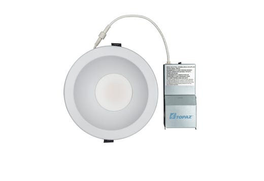 Topaz Commercial Canless Downlight 6in Power & 5-CCT Select (12-16-24W to 2000lm) Remote Driver Smooth Trim 90CRI Dimmable Spring Clips