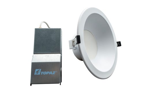 Topaz Commercial Canless Downlight 6in Power & 5-CCT Select (12-16-24W to 2000lm) Remote Driver Smooth Trim 90CRI Dimmable Spring Clips
