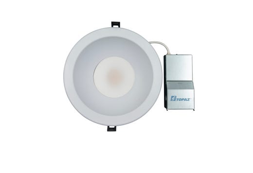 Topaz Commercial Canless Downlight 8in Power & 5-CCT Select (16-22-30W to 2500lm) Remote Driver Smooth Trim 90CRI Dimmable Spring Clips