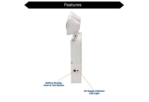 Topaz LED White Steel Emergency Unit NYC Approved Adjustable 2-Head with 90-min Battery Backup