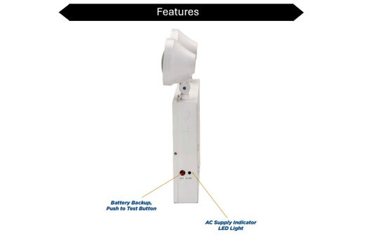 Topaz LED White Steel Emergency Unit NYC Approved Adjustable 3-Head with 90-min Battery Backup