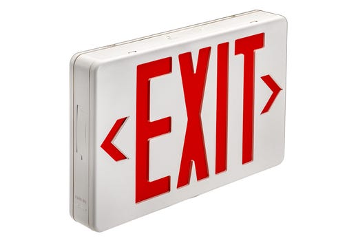 Topaz White LED Exit Sign with Red Legend 90-min Battery Backup Single or Double Face Thermoplastic