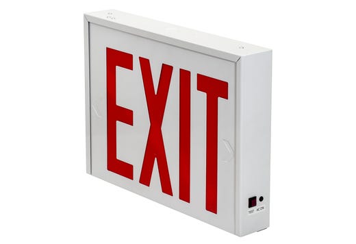 Topaz LED White Steel Exit with Red Legend NYC Approved 90-min EM Battery Backup