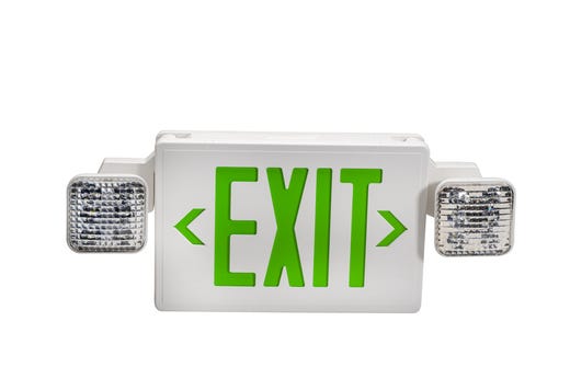 Topaz White LED Exit-EM Combo Green Legend 90-min Battery Backup 2 Track or Swivel Adj Heads Single or Double Sided