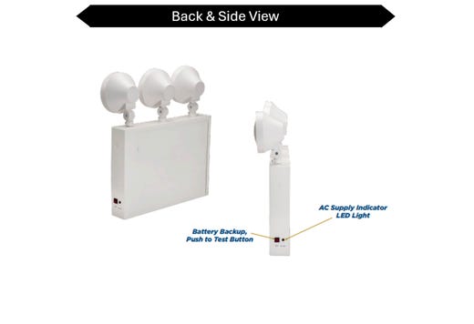 Topaz LED White Steel Exit Emergency Combo NYC Approved Red Legend Adjustable 3-Head with 90-min Battery Backup