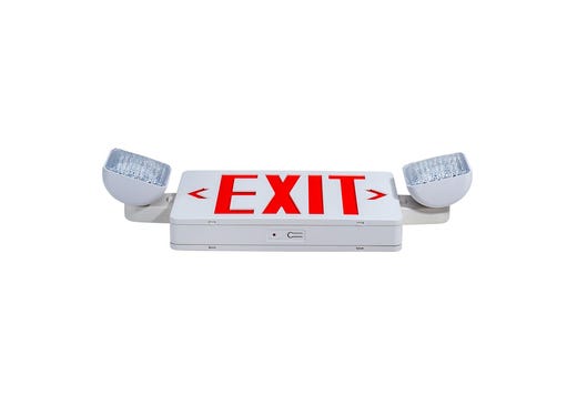Topaz White LED Exit-EM Combo Red Legend with Remot Capacity and 90-min Battery Backup 2 Adjustable Head Single or Double Sided