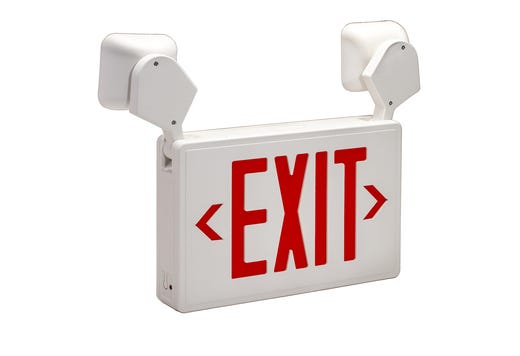 Topaz White LED Exit-EM Combo Red Legend 90-min Battery Backup 2 Track or Swivel Adj Heads Single or Double Sided