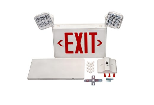 Topaz White LED Exit-EM Combo Red Legend 90-min Battery Backup 2 Track or Swivel Adj Heads Single or Double Sided