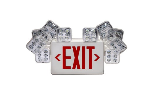 Topaz White LED Exit-EM Combo Red Legend 90-min Battery Backup 2 Track or Swivel Adj Heads Single or Double Sided