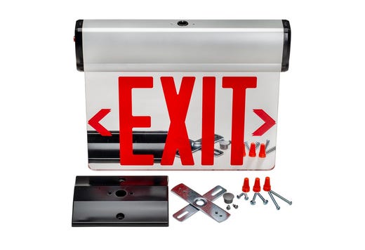 Topaz LED Mirrored Edgelit Exit Red Legend Aluminum Housing Double Face Ceiling or Wall Surface Mount Canopy 90-min B-BKUP NYC Approved