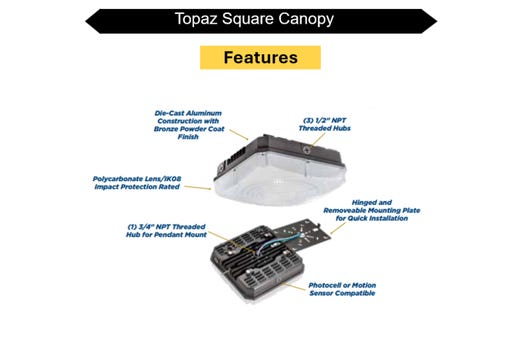 Topaz LED Square Canopy 40W 5000K 120-277VAC Light Bronze 5000lm
