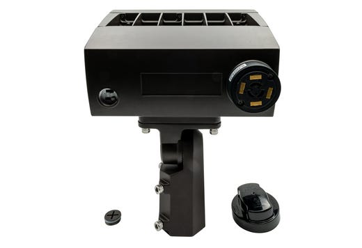 Topaz Flood HV Power 120-150-200W & 3-4-5K CCT Select to 30000lm Bronze Slipfitter and Yoke Mount Included PC & 3-pin Recept Included Dimmable 277-480V