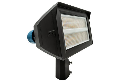 Topaz Flood HV Power 120-150-200W & 3-4-5K CCT Select to 30000lm Bronze Slipfitter and Yoke Mount Included PC & 3-pin Recept Included Dimmable 277-480V