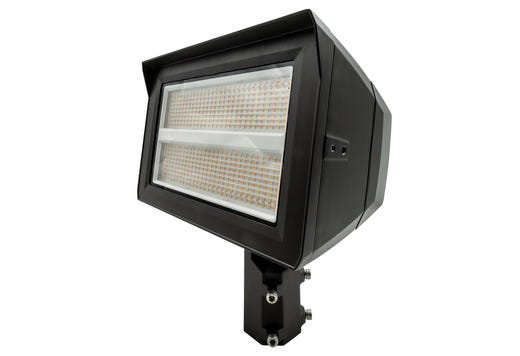 Topaz Flood HV Power 120-150-200W & 3-4-5K CCT Select to 30000lm Bronze Slipfitter and Yoke Mount Included PC & 3-pin Recept Included Dimmable 277-480V