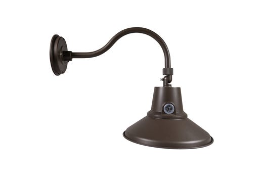 Topaz Outdoor LED Gooseneck Full-Cutoff Wall Mounted Light Matte Bronze Power & CCT Select 15-20-25W 27-50K), Photocell On/Off Mount Height to 15ft Dimmable 3294l