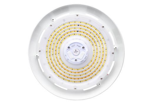 Topaz Round White Highbay Power & Color Select 150-180-200W 4-5K to 30,500lm 120-277V 90Deg Beam Angle