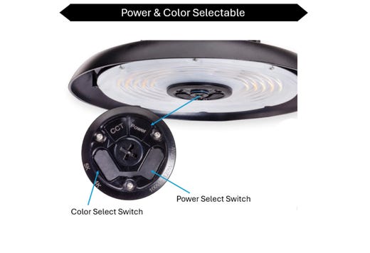 Topaz Round Black Highbay Power & Color Select 150-180-200W 4-5K to 30,500lm 120-277V 90Deg Beam Angle