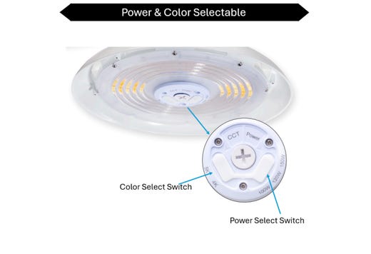 Topaz Round White Highbay Power & Color Select 100-120-150W 4-5K to 22,900lm 120-277V 90Deg Beam Angle