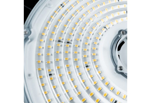 Topaz Round Black Highbay Power Select 125-150-200W 5K to 30,000lm 120-277V 110Deg Beam Angle