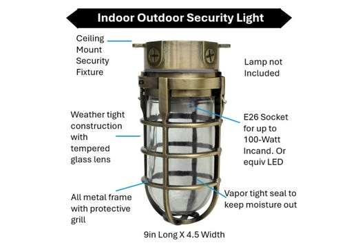 Topaz Outdoor Ceiling Mount Incandescent or LED Ready Vaportight Industrial Jelly Jar with E26 Socket for up to a 100W Incand or Equiv LED Bulb (not included) Die Cast Aluminum Antique Brass Finish