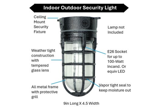 Topaz Outdoor Ceiling Mount Incandescent or LED Ready Vaportight Industrial Jelly Jar with E26 Socket for up to a 100W Incand or Equiv LED Bulb (not included) Die Cast Aluminum Hammered Black Finish