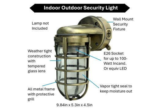 Topaz Outdoor Wall Mount Incandescent or LED Ready Vaportight Industrial Jelly Jar with E26 Socket for up to a 100W Incand or Equiv LED Bulb (not included) Die Cast Aluminum Antique Brass Finish