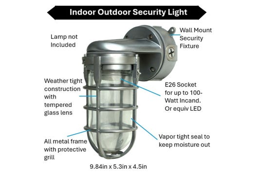 Topaz Outdoor Wall Mount Incandescent or LED Ready Vaportight Industrial Jelly Jar with E26 Socket for up to a 100W Incand or Equiv LED Bulb (not included) Die Cast Aluminum Brushed Steel Finish