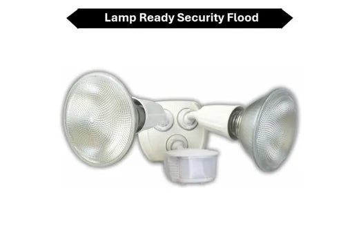 Topaz Lamp Ready 2-Head Security Flood White wtih 180 Degree Motion Sensor use with PAR (LED or Incandescent)